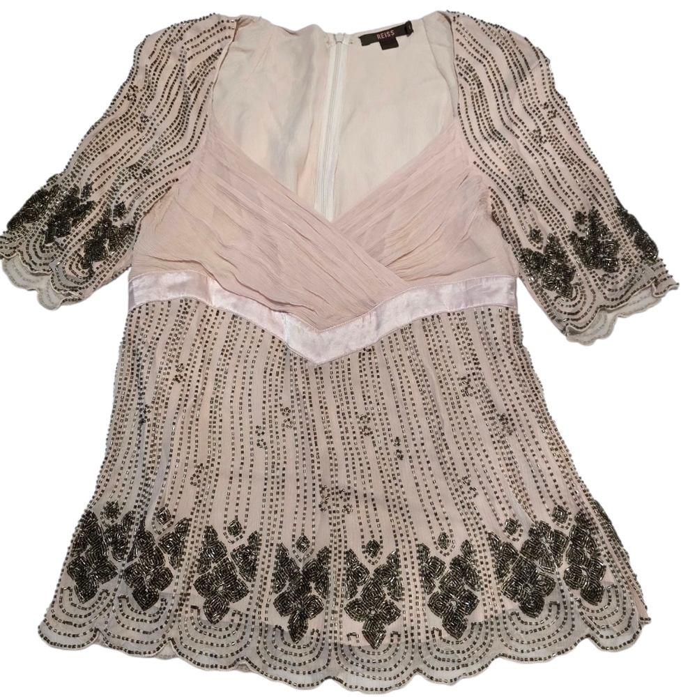 Reiss Blush Pink Beaded Embellished V-Neck Blouse